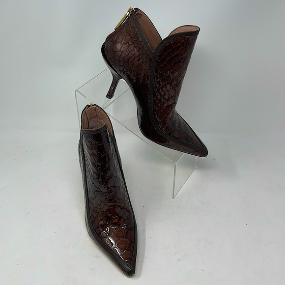 Embossed Leather Booties Brown - Picture 1 of 12